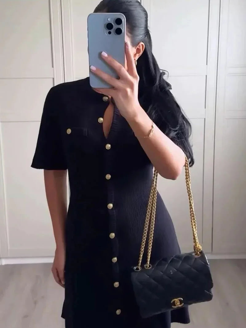 Robe Courte Côtelée Boutons Frontaux 2 Coloris | ROBEMODE