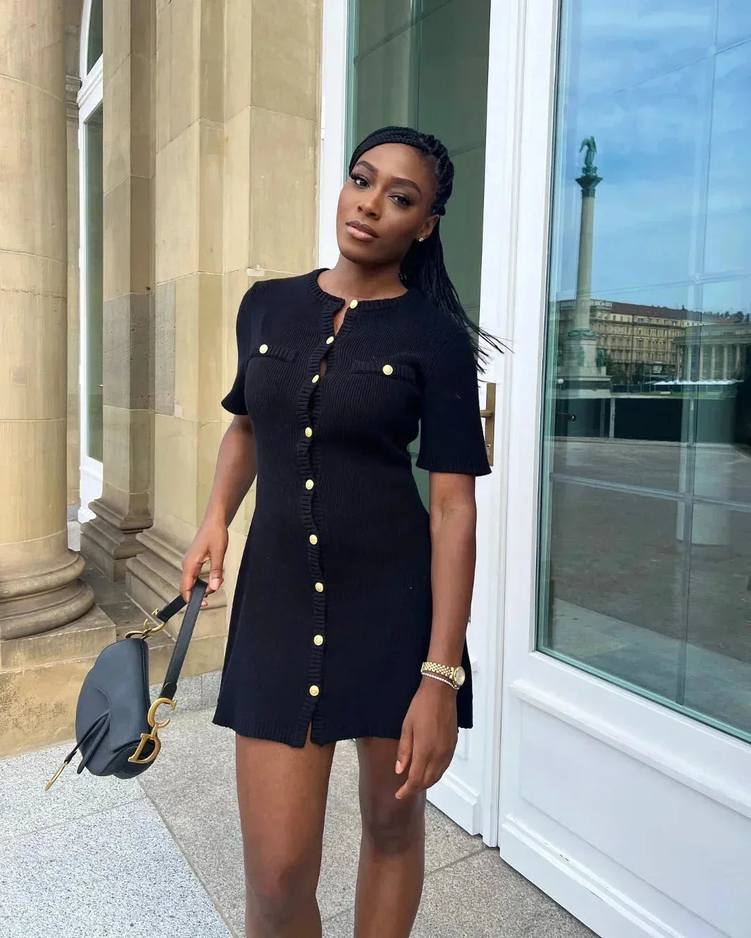 Robe Courte Côtelée Boutons Frontaux 2 Coloris | ROBEMODE