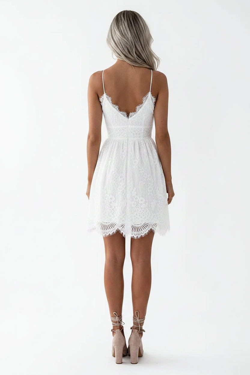 Robe Courte Dentelle Blanc Cassé Bretelles Fines Grande Taille | ROBEMODE