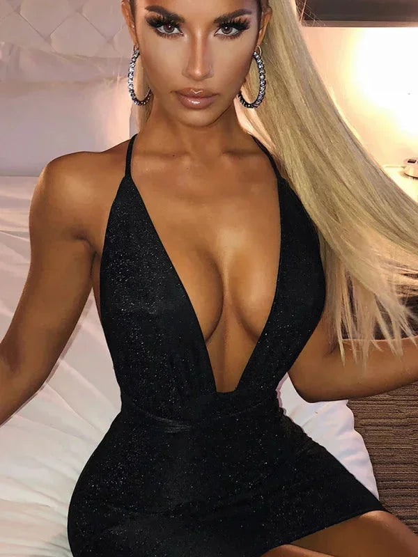 Robe Courte Femme Dos Nu Pailletée Décolleté Soirée | ROBEMODE