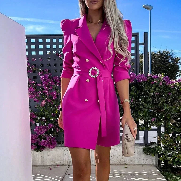 Robe Courte Soirée Double Boutonnage Ceinture 3 Coloris | ROBEMODE