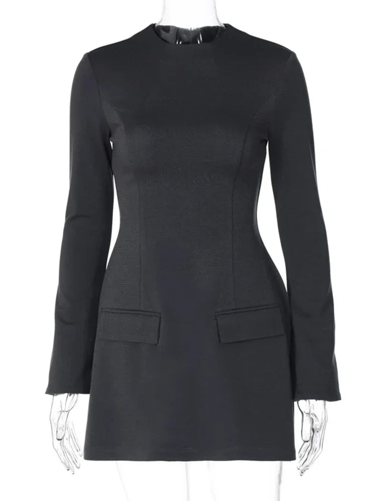 Robe Courte Femme avec Poches Manches Longues 2 Coloris | ROBEMODE