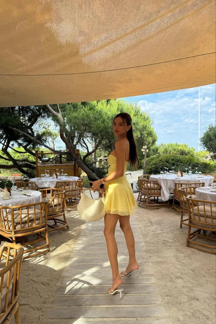 Robe Courte Femme Jaune Découpée 1 Coloris | ROBEMODE
