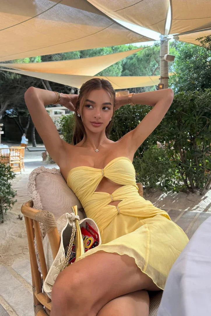 Robe Courte Femme Jaune Découpée 1 Coloris | ROBEMODE