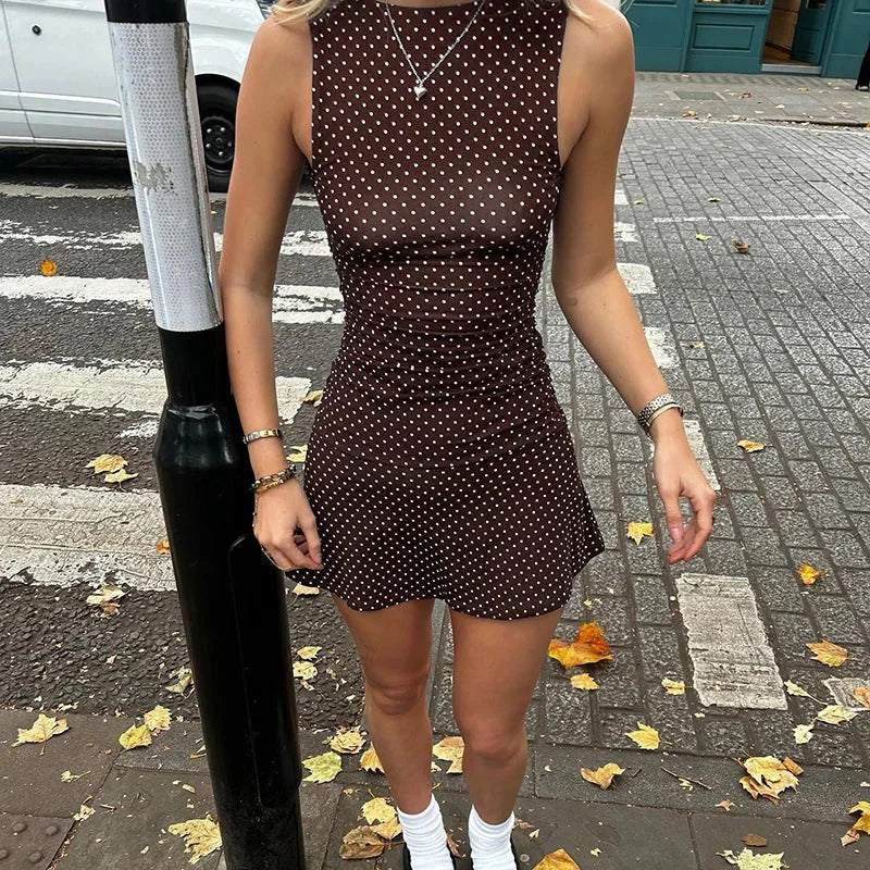 Robe Courte Femme Sans Manches à Pois Rétro 1 Coloris | ROBEMODE