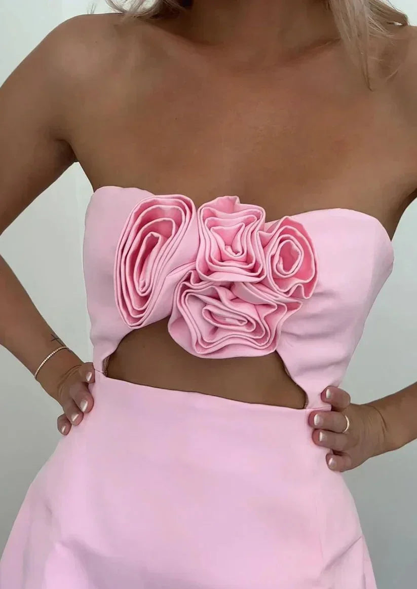 Robe Courte Femme Bustier Découpes Florales Soirée | ROBEMODE