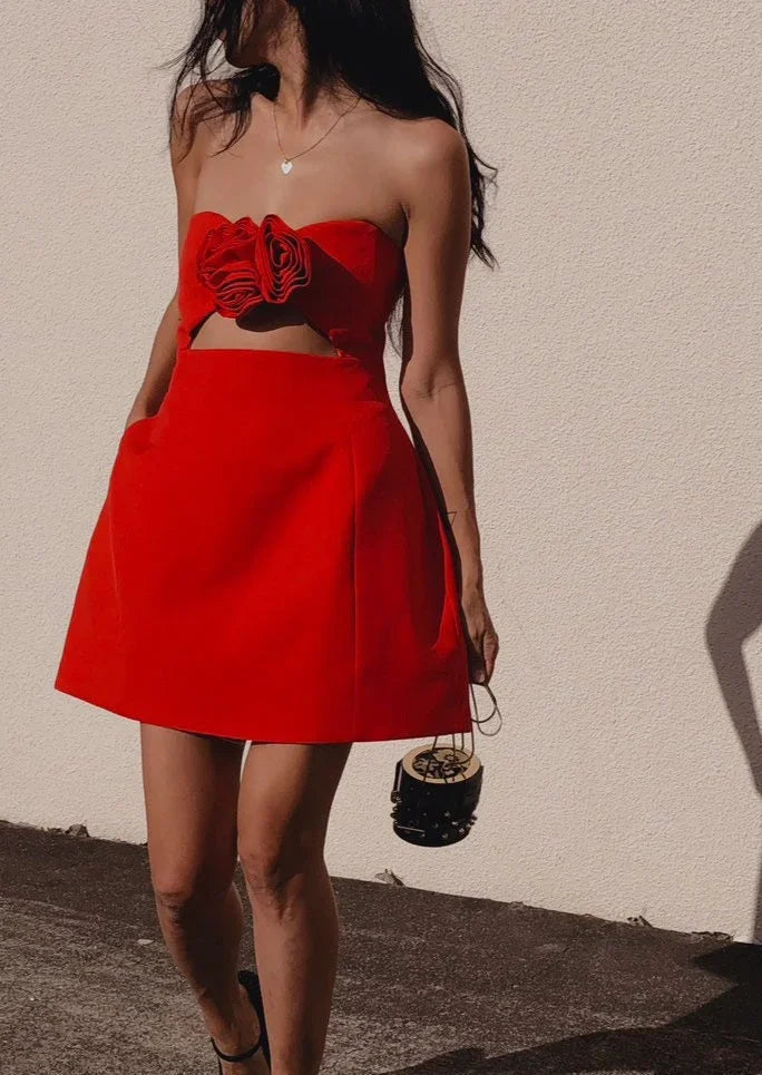 Robe Courte Femme Bustier Découpes Florales Soirée | ROBEMODE