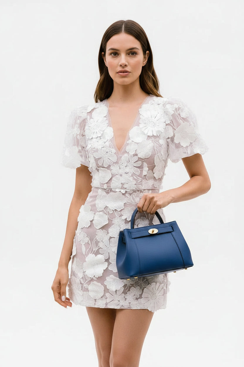 Robe Courte Florale Transparente Femme | Manches Bouffantes Soirée Romantique | ROBEMODE