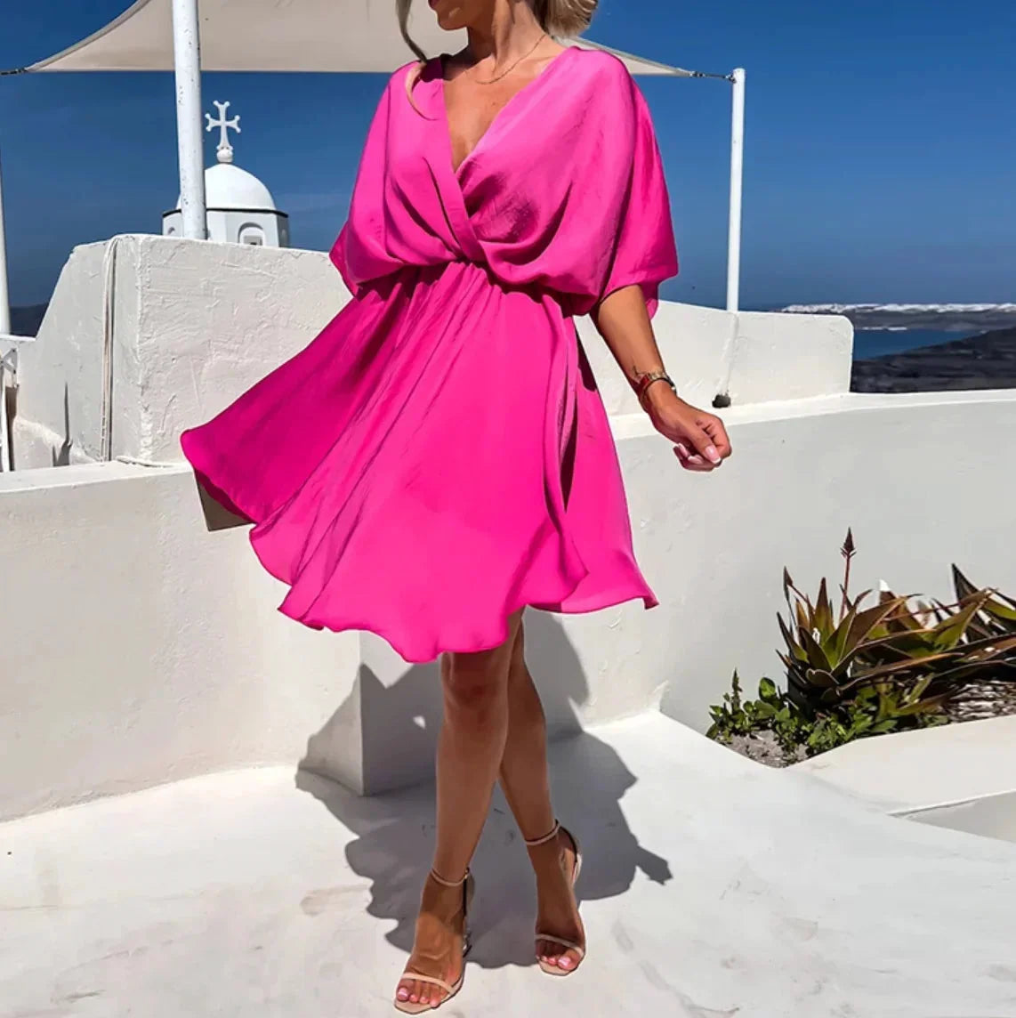 Robe Courte Cache-Cœur Fluide Manches Courtes 4 Coloris | ROBEMODE