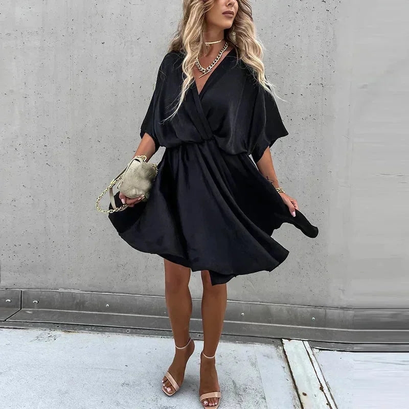 Robe Courte Fluide Col V Cache-Cœur Été 4 Coloris | ROBEMODE