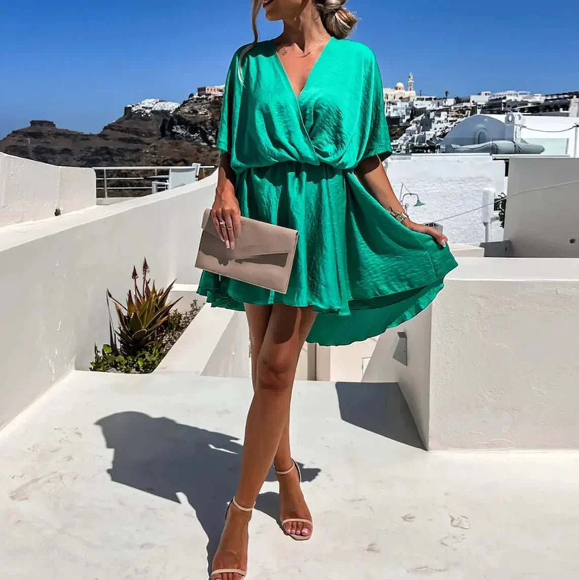Robe Courte Fluide Col V Cache-Cœur Été 4 Coloris | ROBEMODE