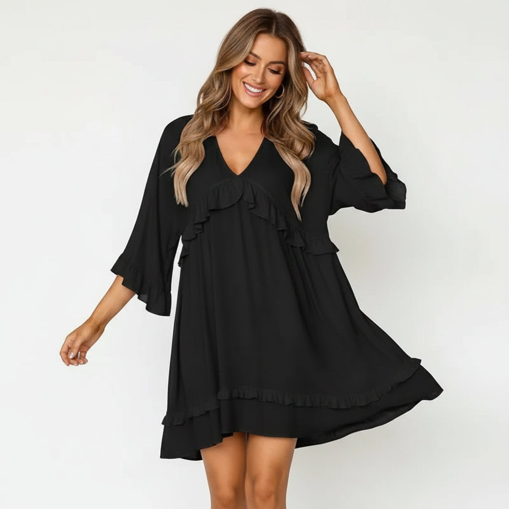 Robe Courte Fluide Col V Manches Larges 5 Coloris Femme | ROBEMODE
