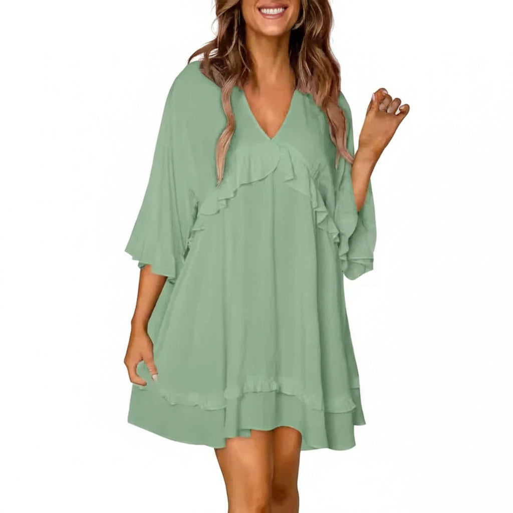 Robe Courte Fluide Col V Manches Larges 5 Coloris Femme | ROBEMODE