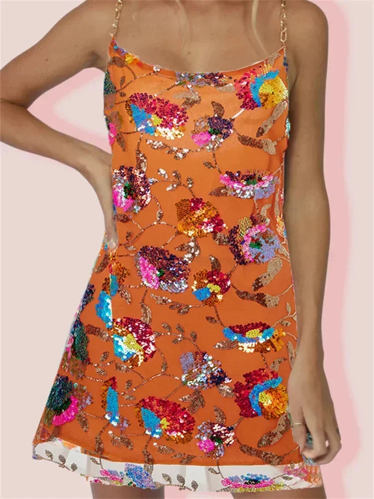 Robe Courte Soirée Motifs Brillants Bretelles 2 Coloris | ROBEMODE