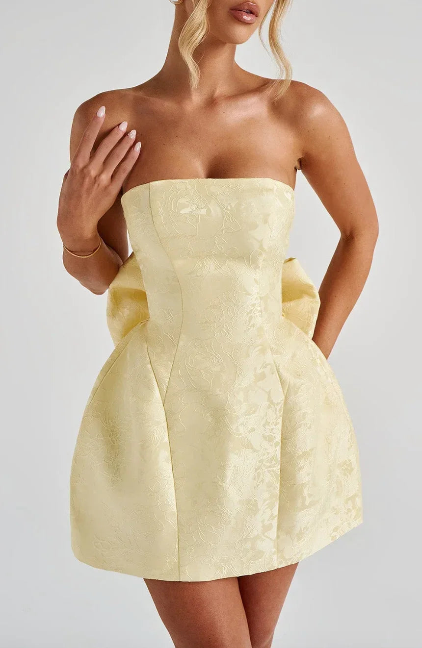 Robe Courte Femme Jacquard Sans Bretelles Dos Nu | Élégante Soirée Cocktail | ROBEMODE