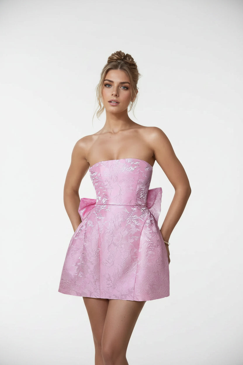 Robe Courte Femme Jacquard Sans Bretelles Dos Nu | Élégante Soirée Cocktail | ROBEMODE