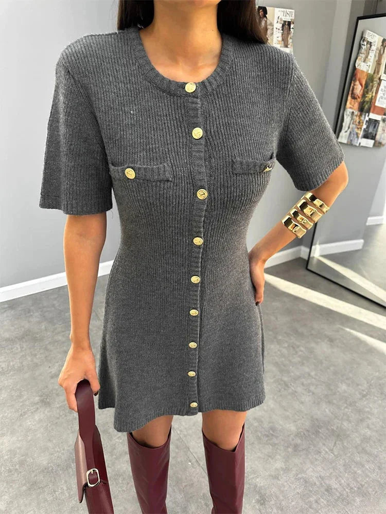 Robe Courte Femme Maille Boutonnée | 3 Coloris + Manches Courtes + Confort Casual Chic | ROBEMODE