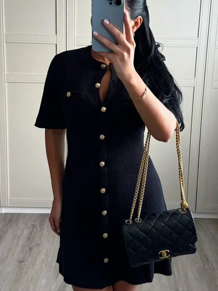 Robe Courte Femme Maille Boutonnée | 3 Coloris + Manches Courtes + Confort Casual Chic | ROBEMODE