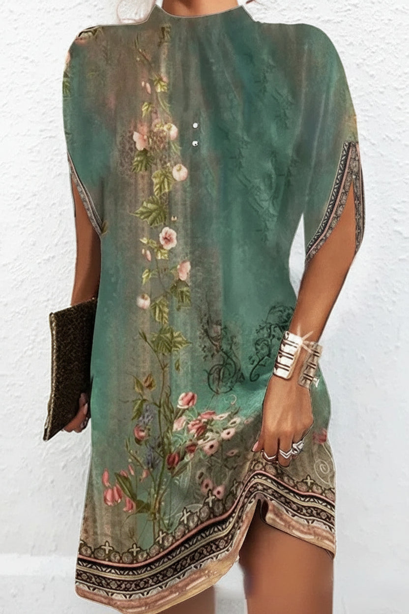 Robe Courte Femme Manches Chauve-Souris Col Plissé | Soirée Chic 10 Coloris | ROBEMODE