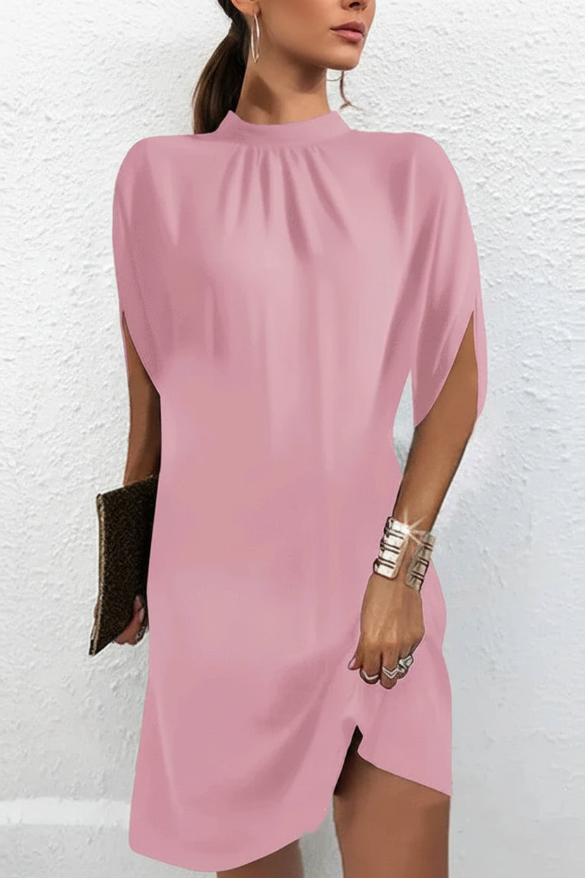 Robe Courte Femme Manches Chauve-Souris Col Plissé | Soirée Chic 10 Coloris | ROBEMODE
