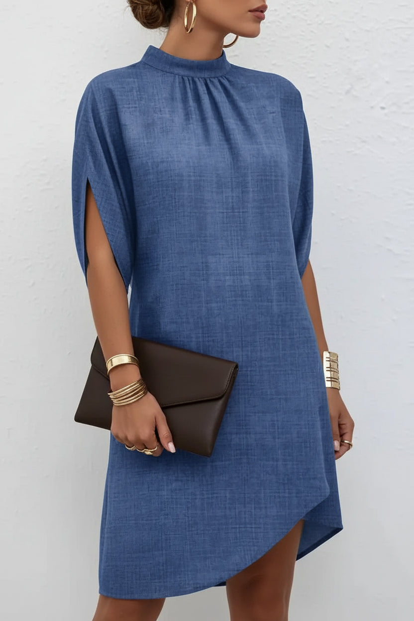 Robe Courte Femme Manches Chauve-Souris Col Plissé | Soirée Chic 10 Coloris | ROBEMODE
