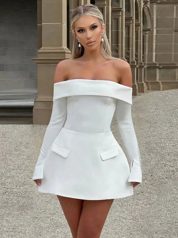 Robe Courte Soirée Épaules Dénudées avec Poches | 2 Coloris + Chic + Pratique S-L | ROBEMODE
