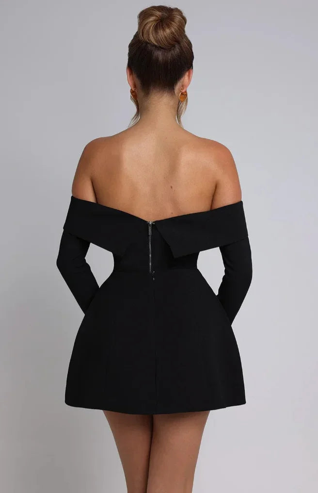 Robe Courte Soirée Épaules Dénudées avec Poches | 2 Coloris + Chic + Pratique S-L | ROBEMODE