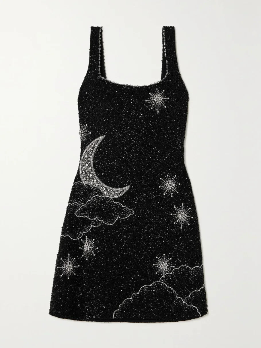 Robe Courte Noire Pailletée Bretelles Larges Soirée Festive | ROBEMODE