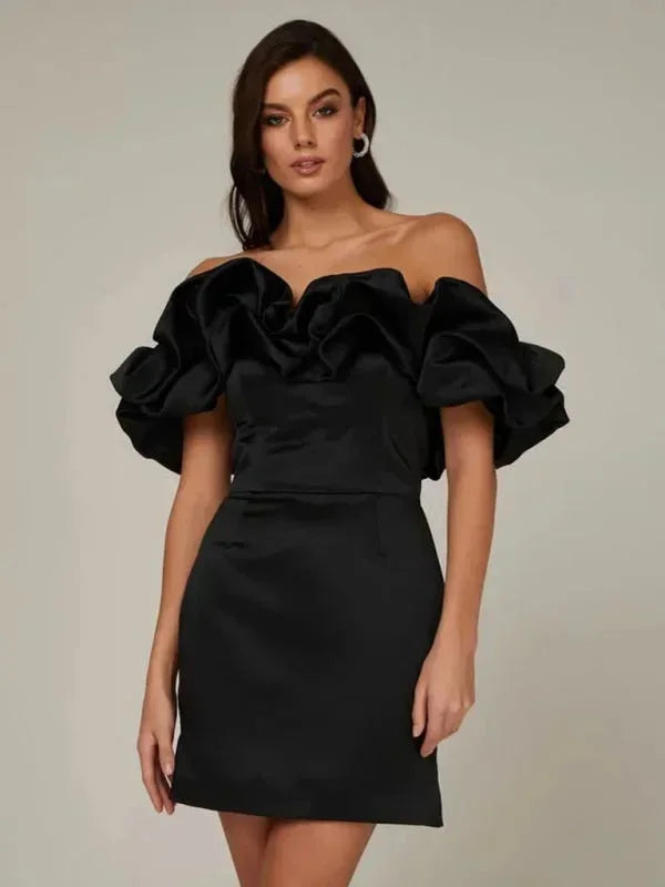 Robe courte femme épaules dénudées avec volants soirée | Coupe féminine + Style élégant + Facile à accessoiriser – ROBEMODE