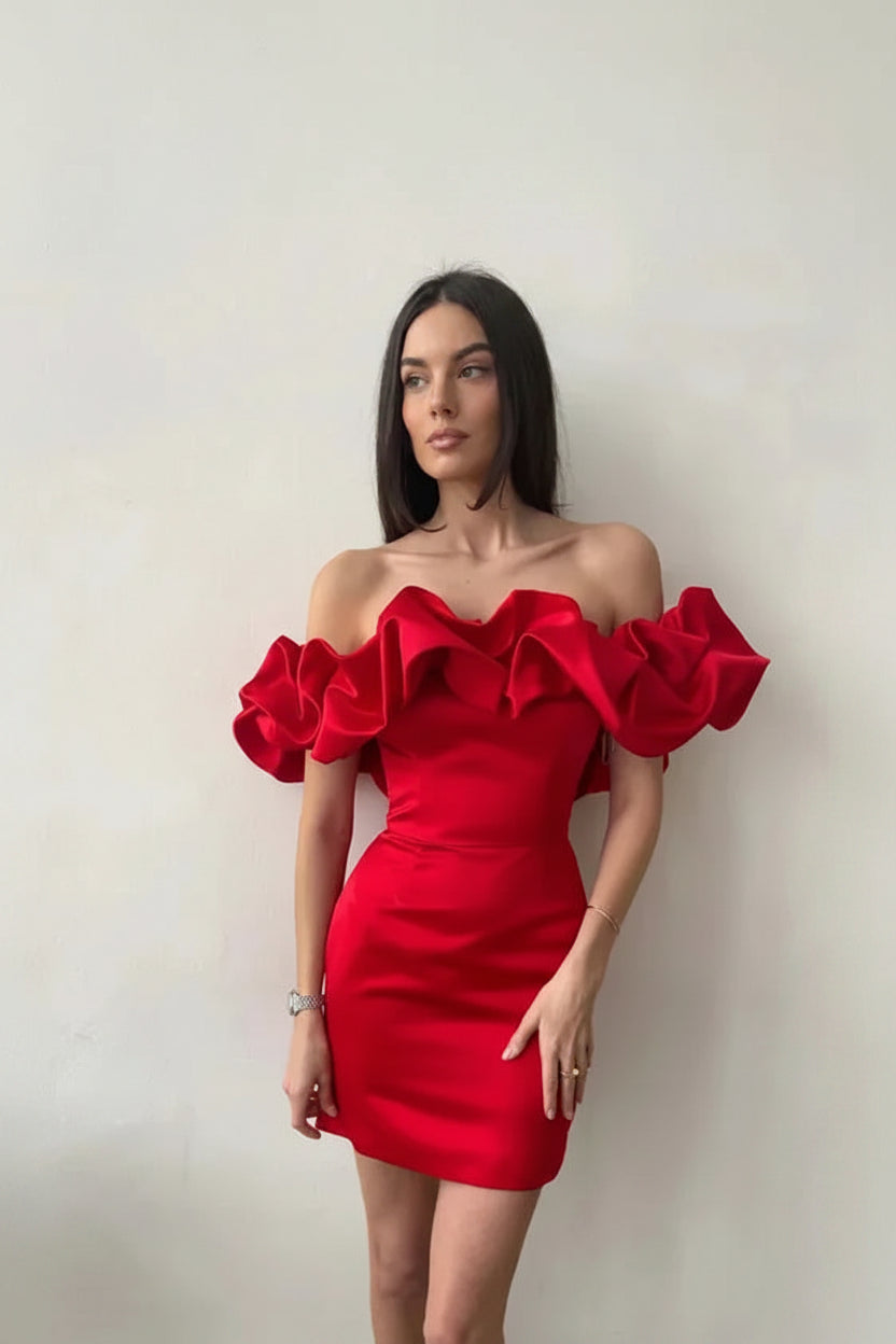 Robe courte femme épaules dénudées avec volants soirée | Coupe féminine + Style élégant + Facile à accessoiriser – ROBEMODE