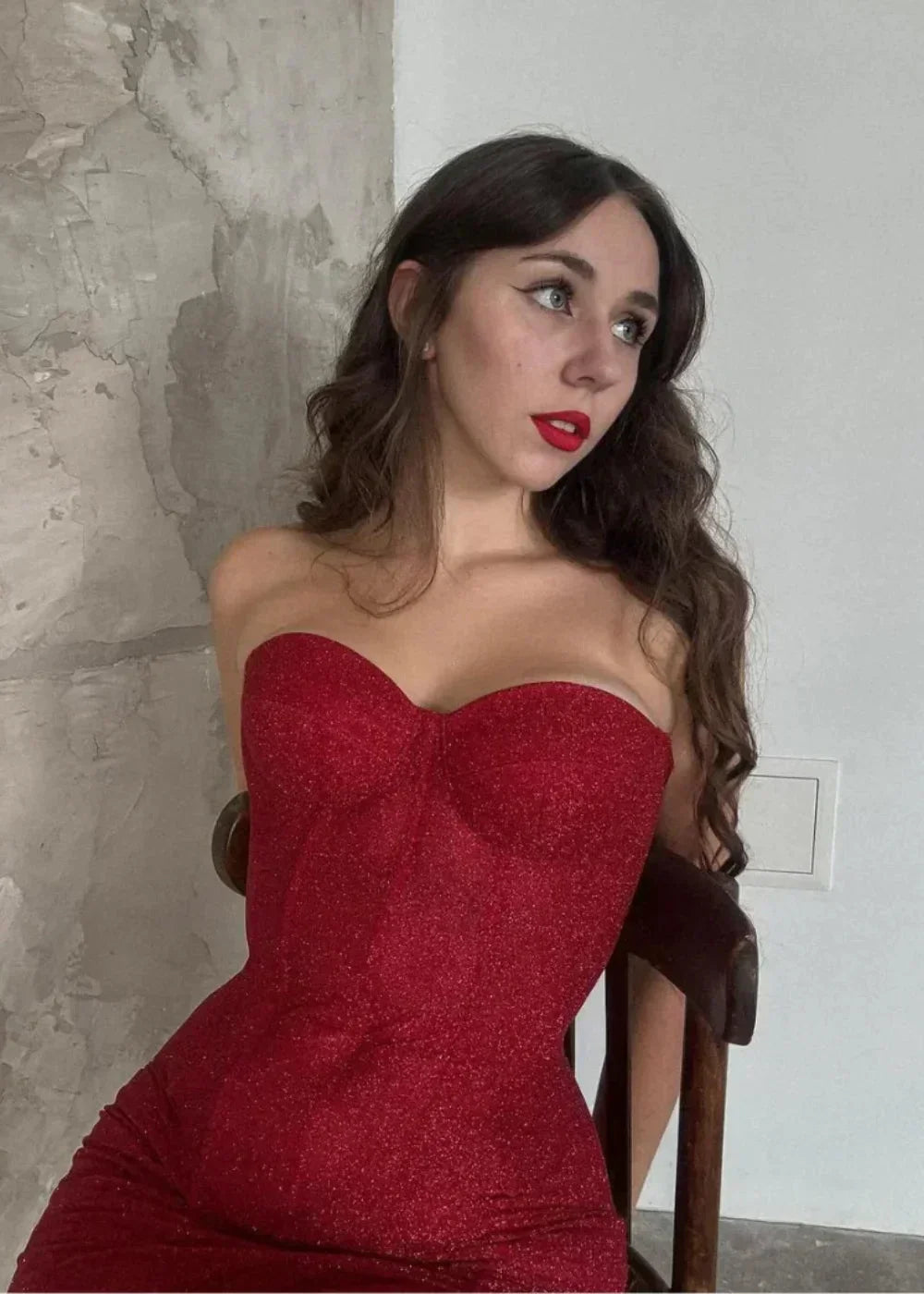Robe Courte Bustier Pailletée Rouge Soirée | ROBEMODE