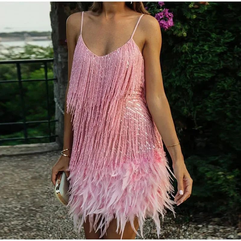 Robe courte soirée femme franges et bretelles ajustables | Coupe féminine + Style élégant + Facile à accessoiriser – ROBEMODE