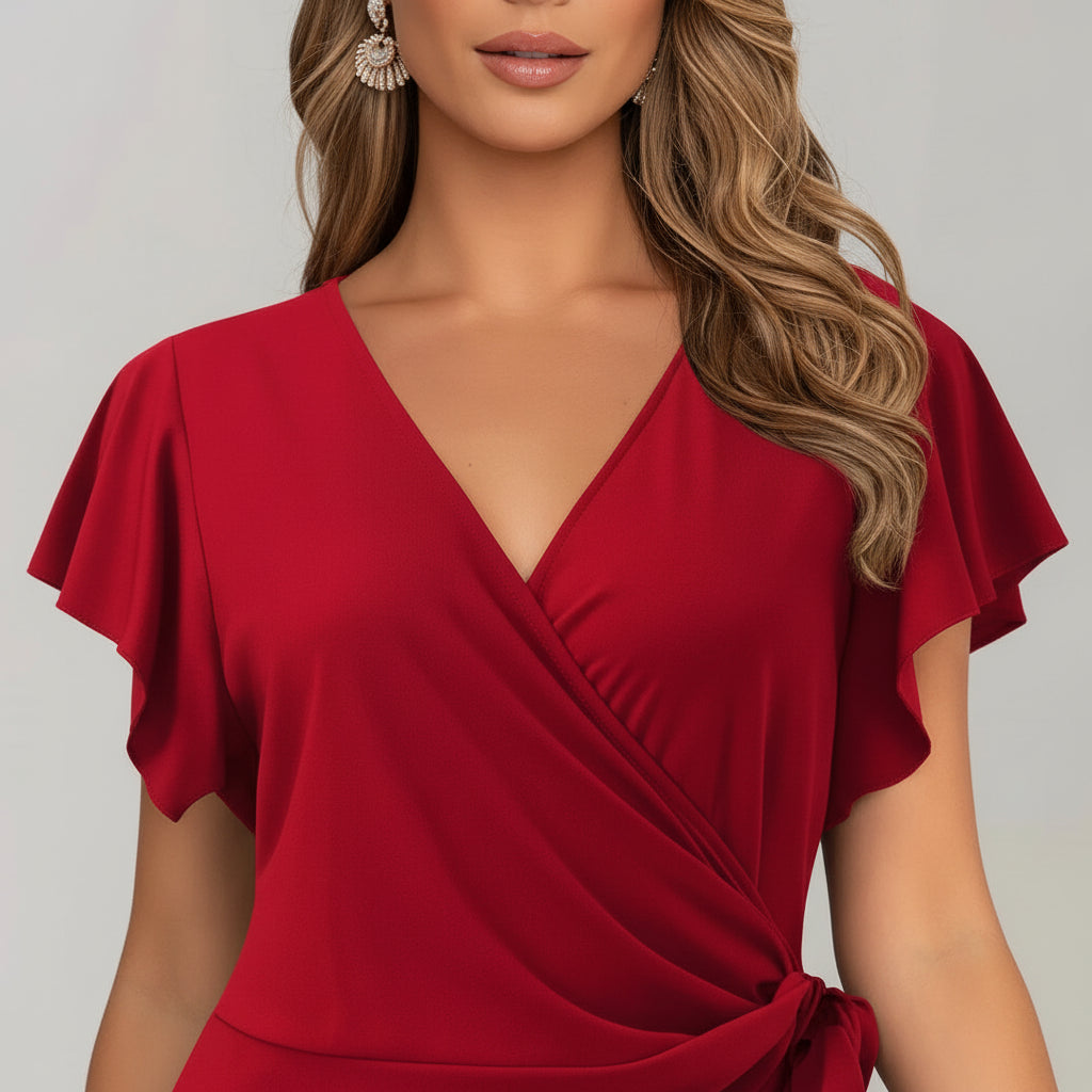 Robe Courte Portefeuille Col V Nœud Manches Courtes 5 Coloris | ROBEMODE