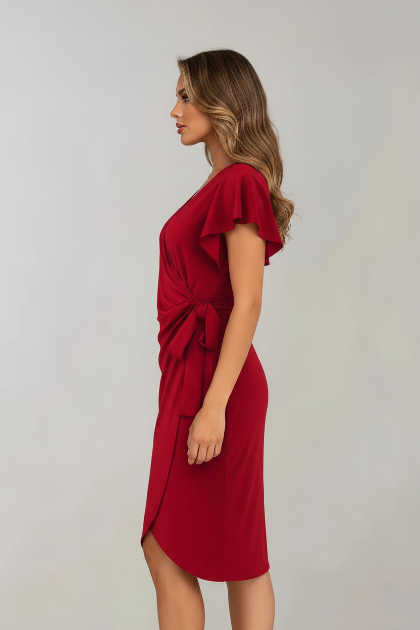 Robe Courte Portefeuille Col V Nœud Manches Courtes 5 Coloris | ROBEMODE