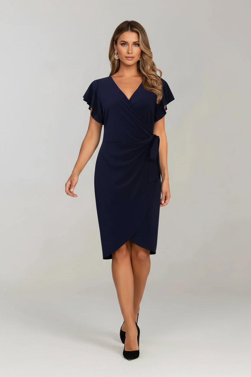 Robe Courte Portefeuille Col V Nœud Manches Courtes 5 Coloris | ROBEMODE