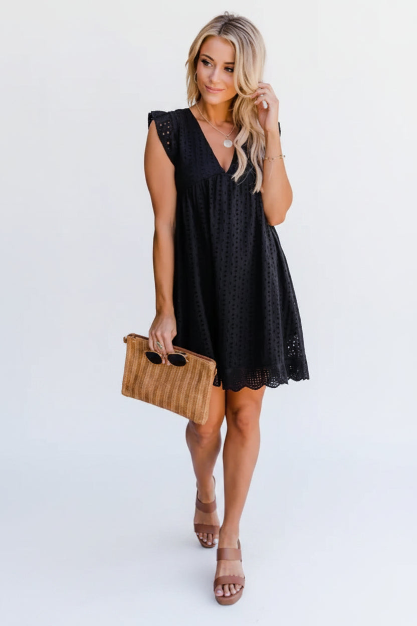 Robe courte femme sans manches en dentelle avec poches | ROBEMODE