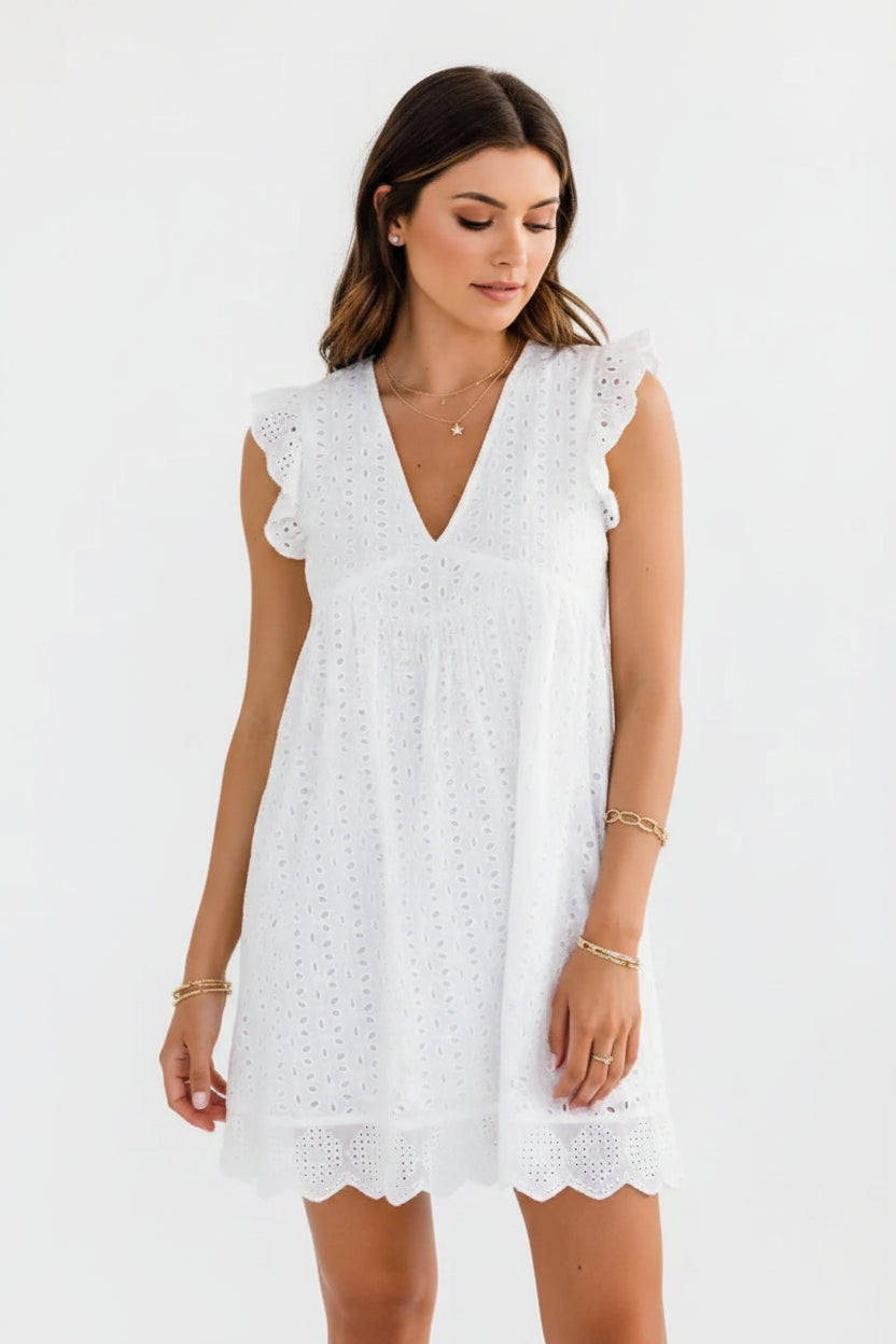 Robe courte femme sans manches en dentelle avec poches | ROBEMODE