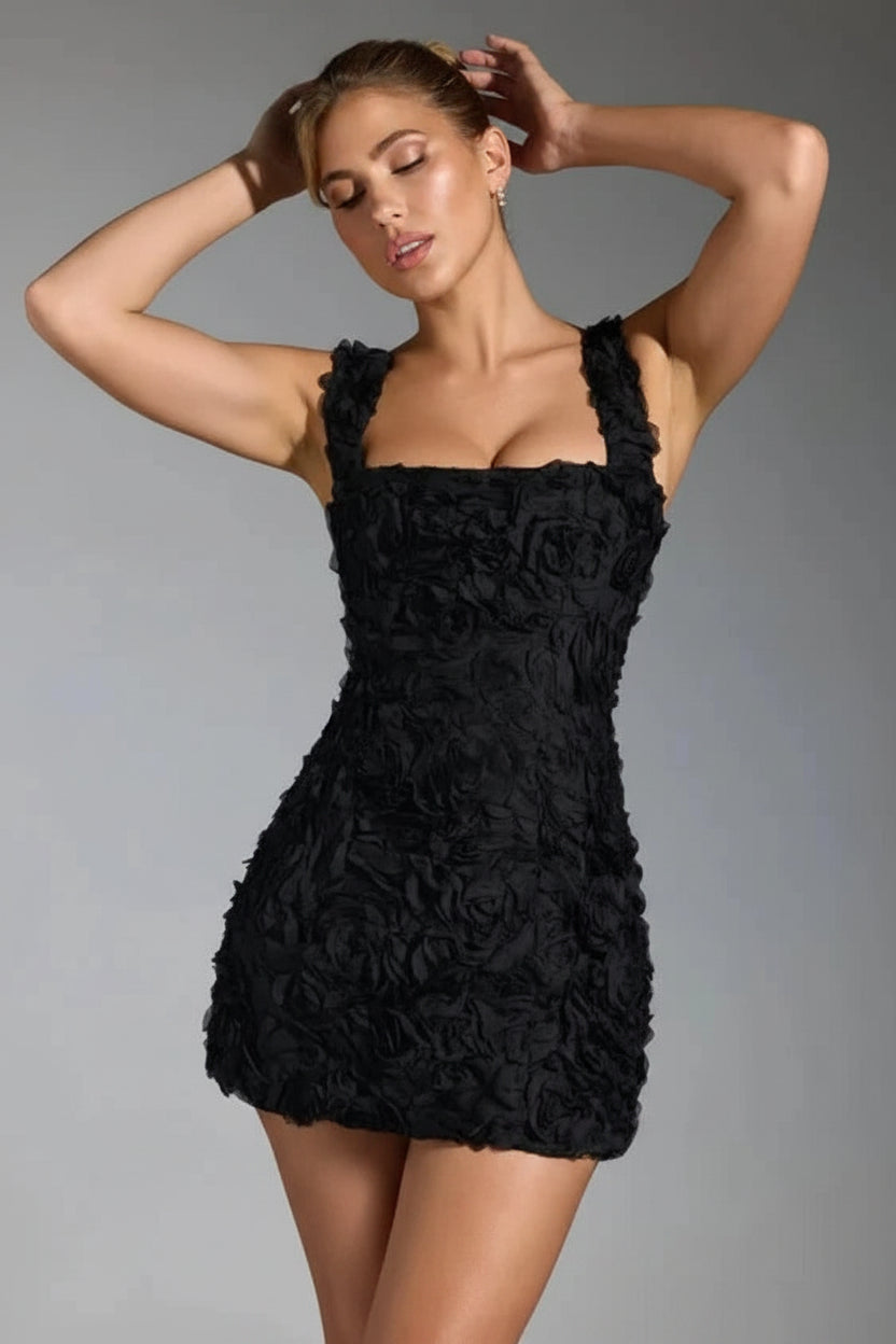 Robe Courte Soirée Femme Texture Florale Bretelles | ROBEMODE