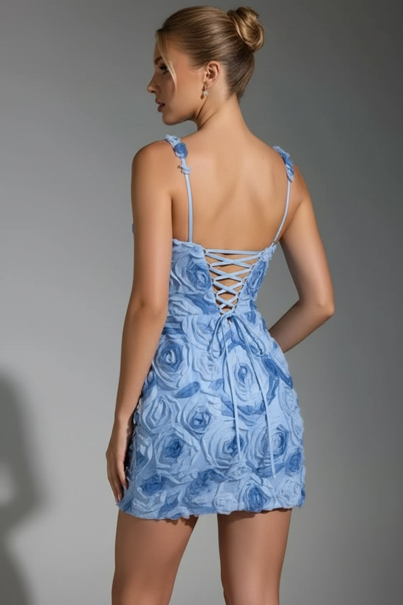 Robe Courte Soirée Femme Texture Florale Bretelles | ROBEMODE