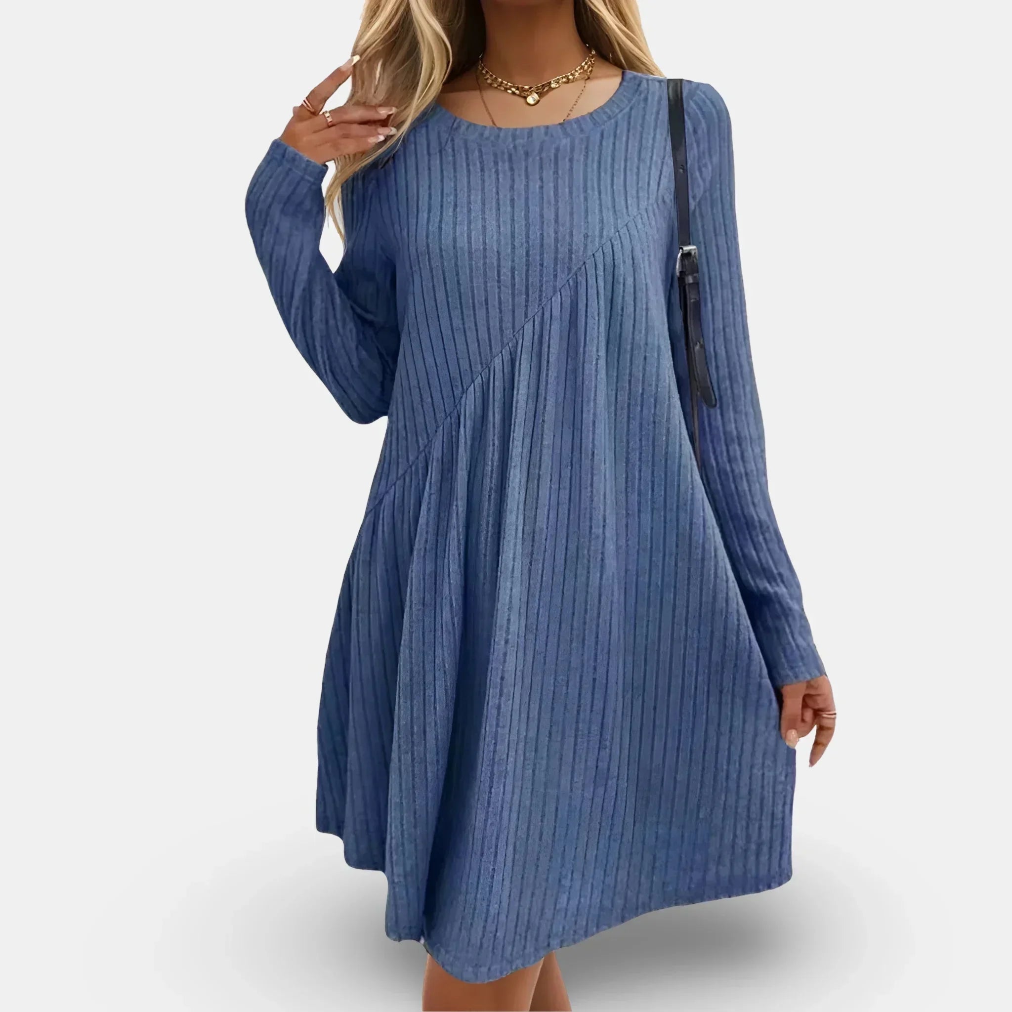 Robe courte texturée manches longues coupe fluide automne | ROBEMODE