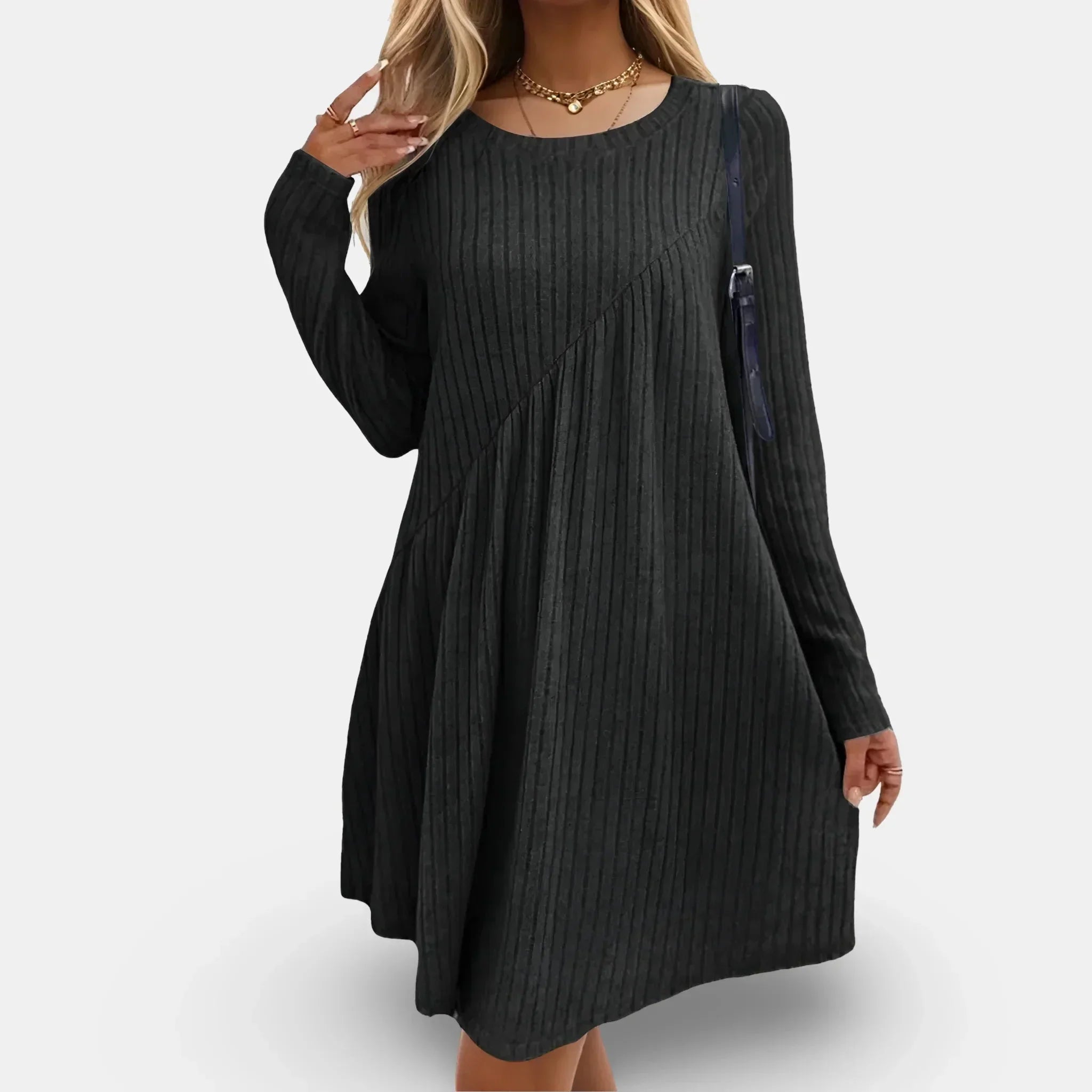 Robe courte texturée manches longues coupe fluide automne | ROBEMODE