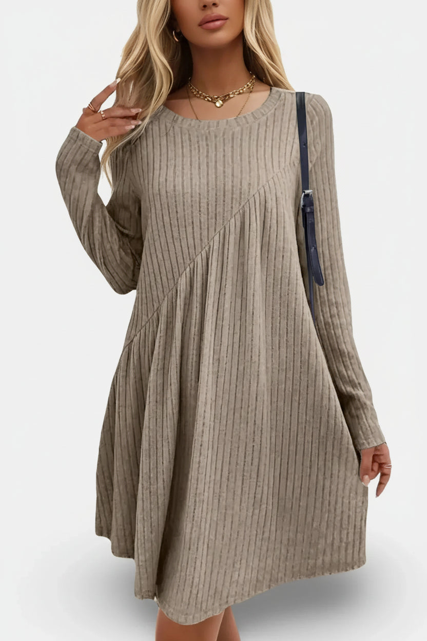Robe courte texturée manches longues coupe fluide automne | ROBEMODE