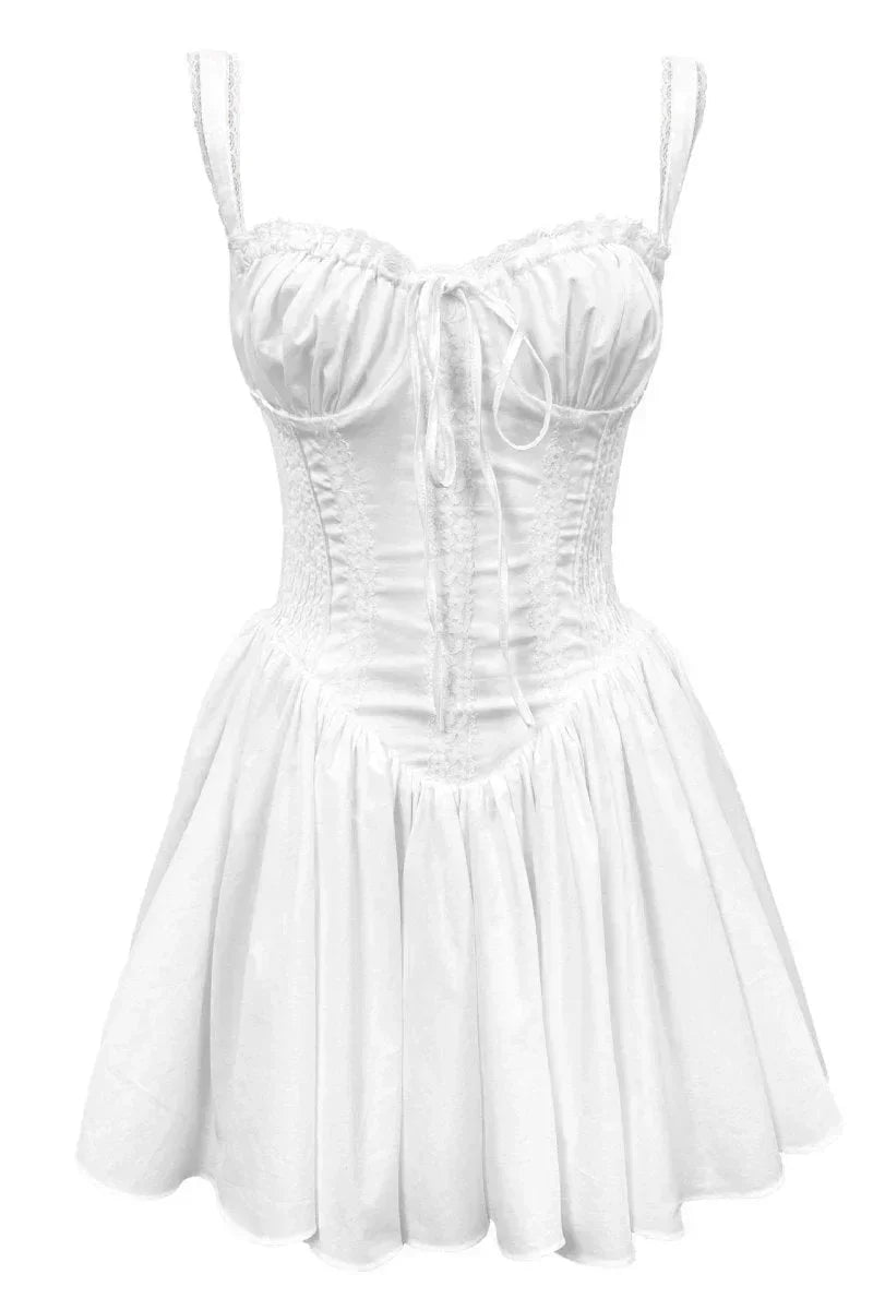 Robe courte évasée avec bretelles et décolleté froncé | ROBEMODE