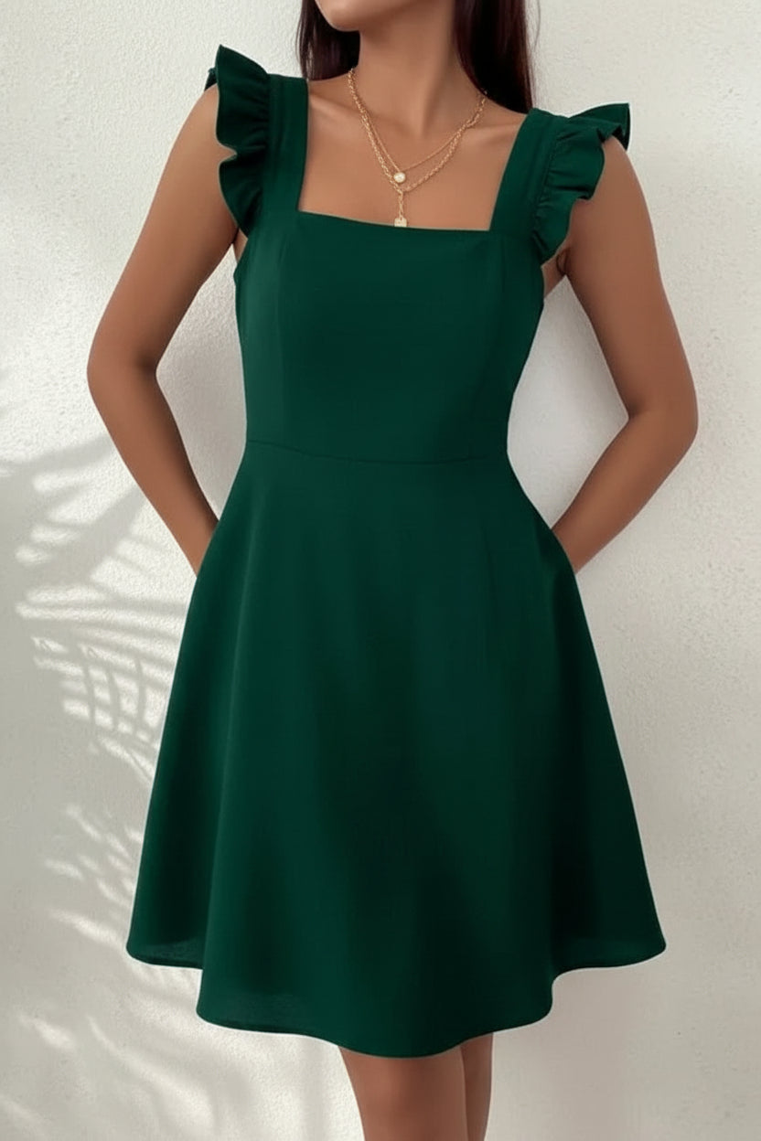 Robe Courte Évasée Femme Manches Volants Estivale | 5 Coloris XS-L | ROBEMODE