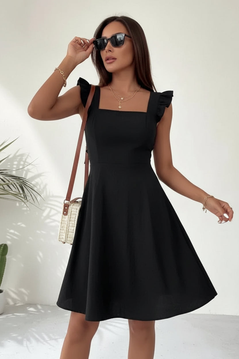 Robe Courte Évasée Femme Manches Volants Estivale | 5 Coloris XS-L | ROBEMODE