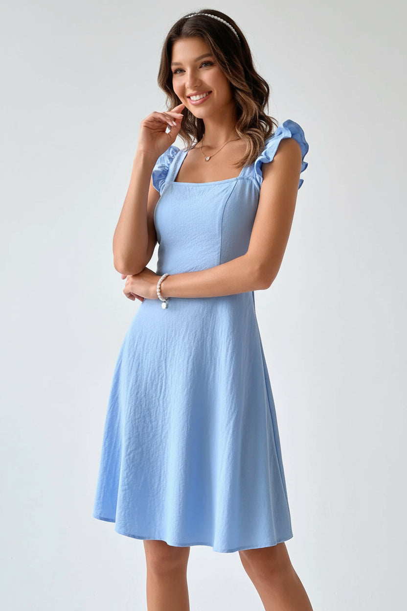 Robe Courte Évasée Femme Manches Volants Estivale | 5 Coloris XS-L | ROBEMODE