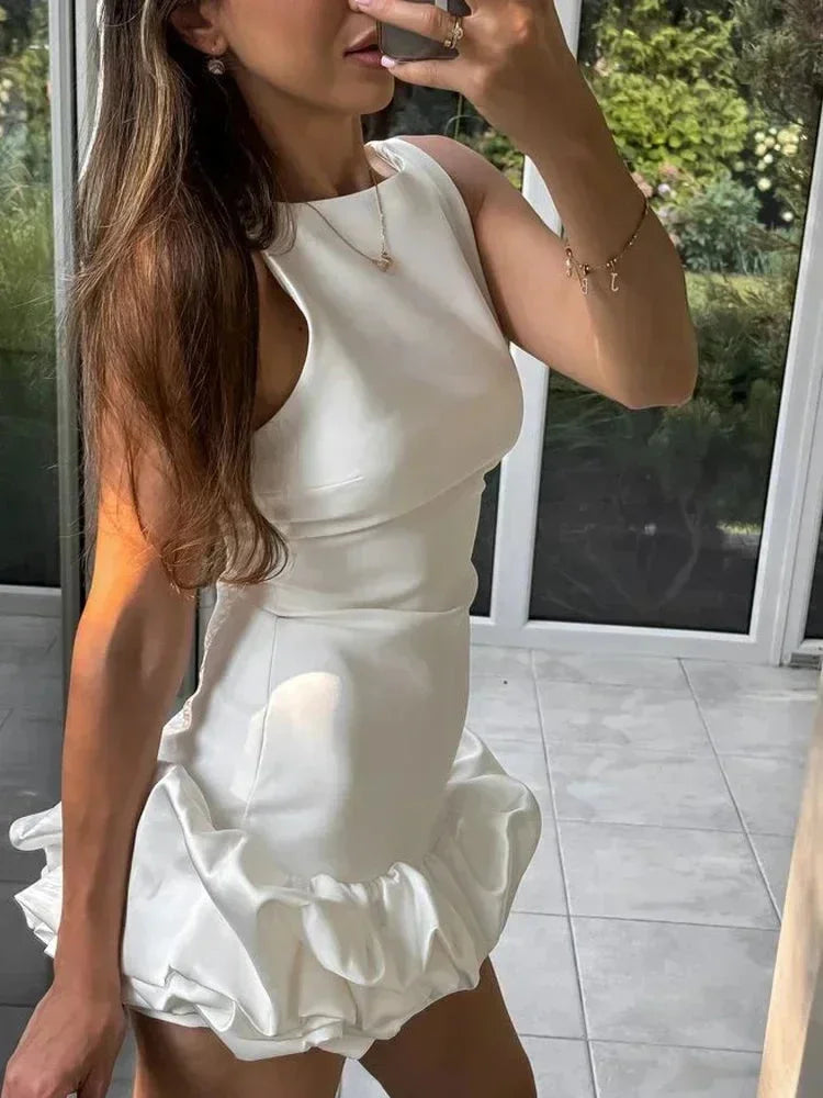 Robe Courte Sans Manches Ourlet Volanté 3 Coloris | ROBEMODE