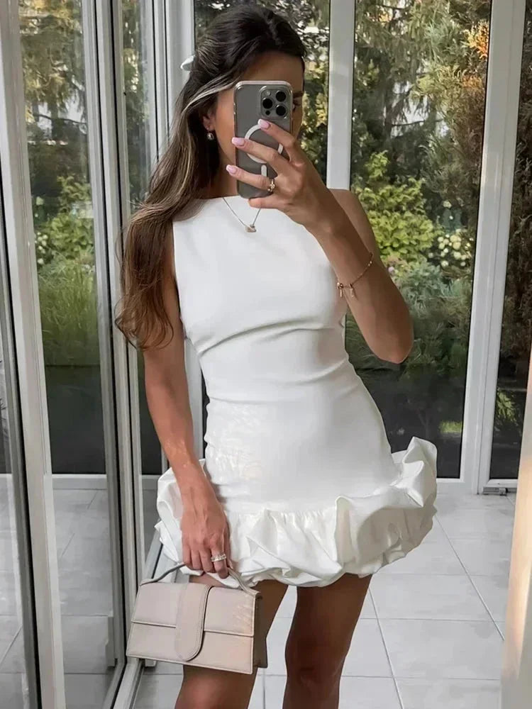 Robe Courte Sans Manches Ourlet Volanté 3 Coloris | ROBEMODE