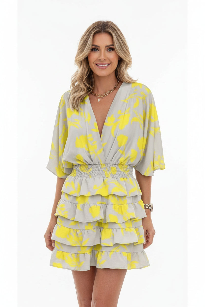 Robe Courte Femme Volants Imprimé Manches Amples 7 Coloris | ROBEMODE