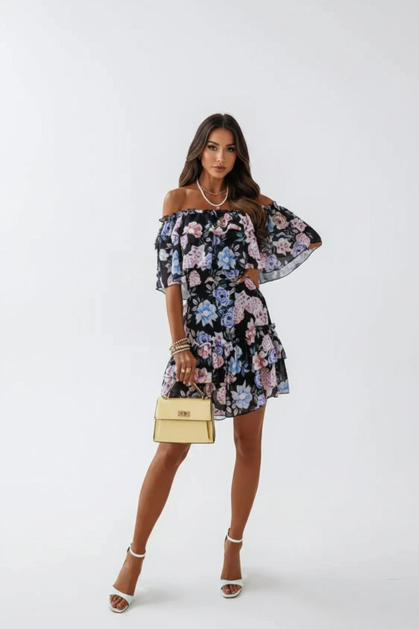 Robe Courte Volants Sans Manches Imprimée Fleurie 3 Coloris | ROBEMODE